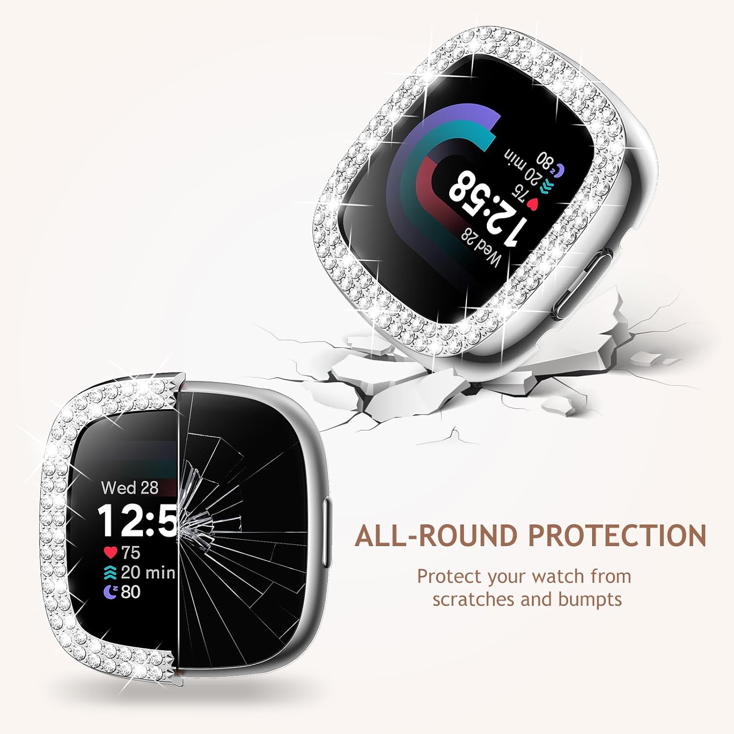 Dsytom Bling Stylish Watch Band Compatible With Fitbit Versa 4, Sense 2, Versa 3, Sense - Cute Strap With Rhinestone Protective Case Cover for Women - Image 3