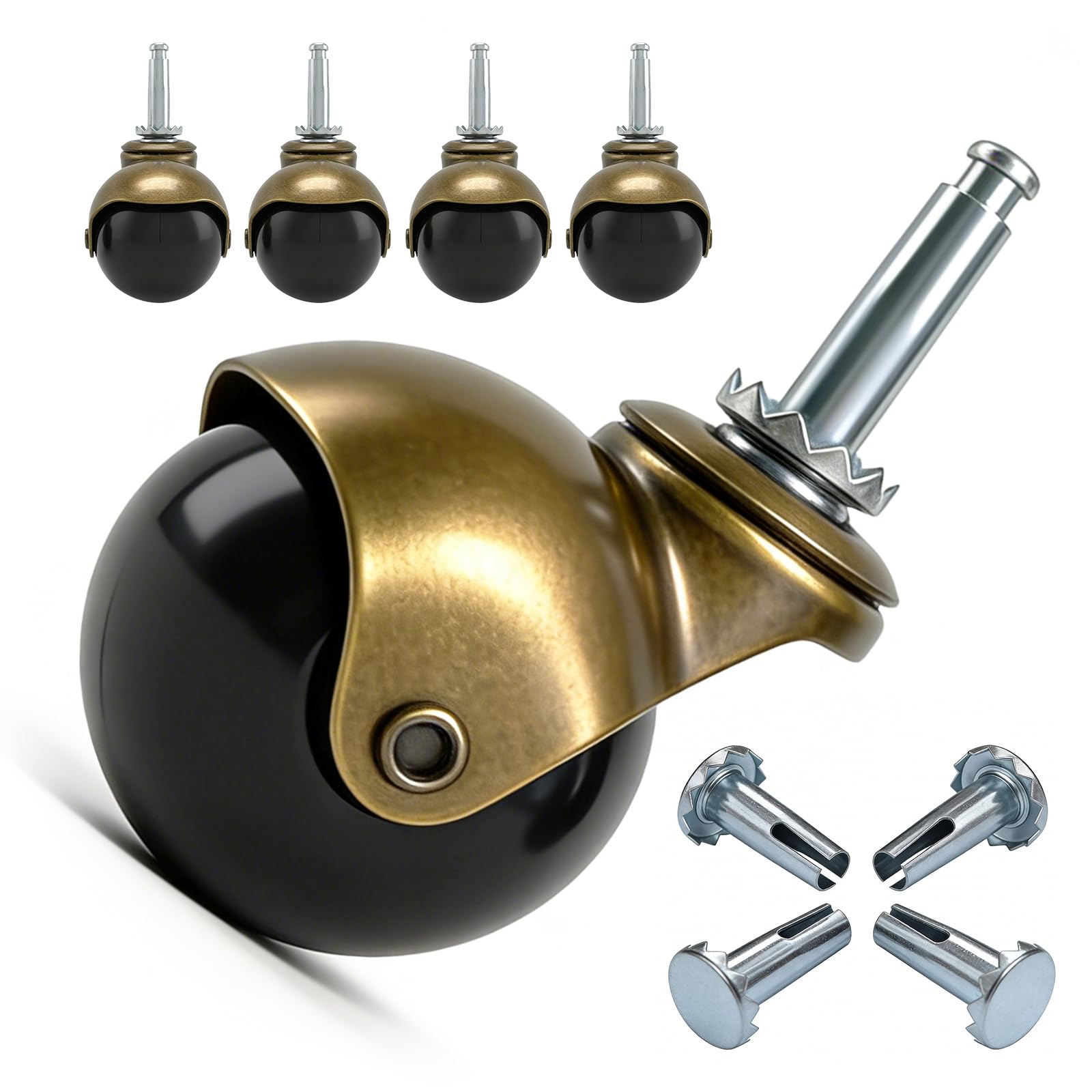 Antique Brass Ball Casters - 8 Pack -9