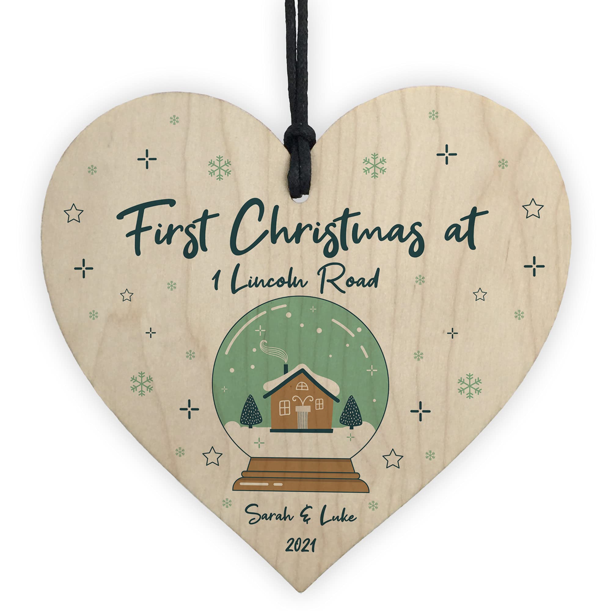First Christmas New Home Wood Bauble Personalised Tree Decoration Gift For Couple