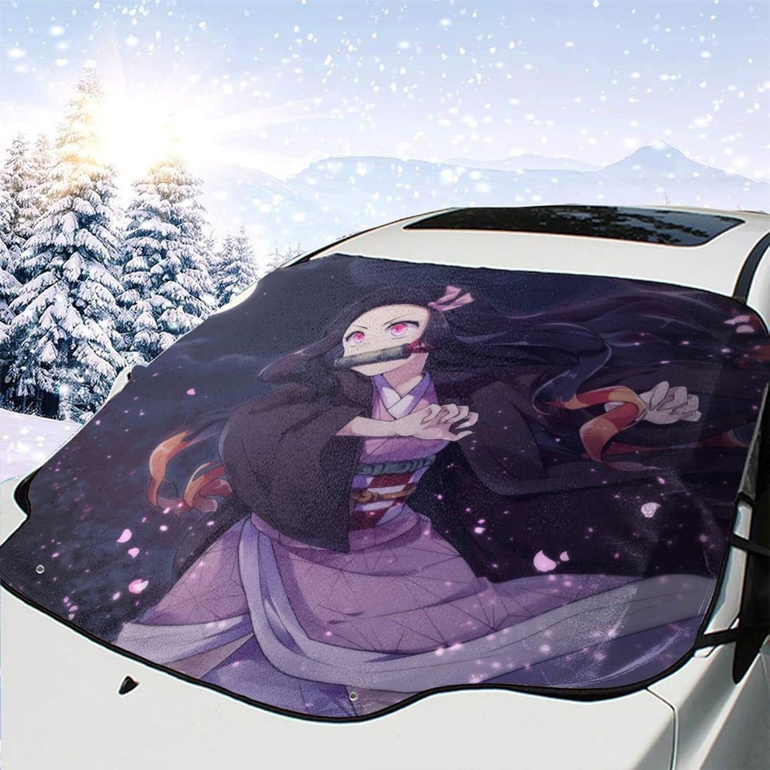 ランキングtop5 カーフロントガラスカバー 竈門禰豆子 2 盗難防止挟み耳付き 四季対応防水 凍結防止カバー フロントガラスカバー 日よけ Suv車 厚手 四季用 紫外線カット 遮光断熱 軽自動車に適用 147cm 118cm