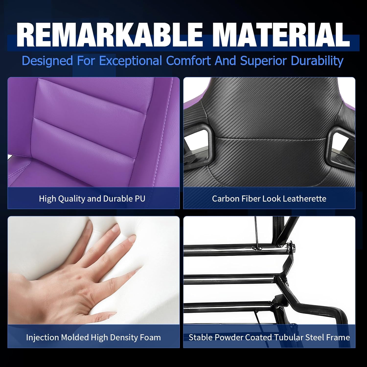 FREEMOTOR802 Racing Seats with Dual Lock Sliders, Universal For Most Cars Vehicles First Row, 1 Pair Reclinable Sport Bucket Seats, PU Carbon Fiber Look Leatherette, Purple