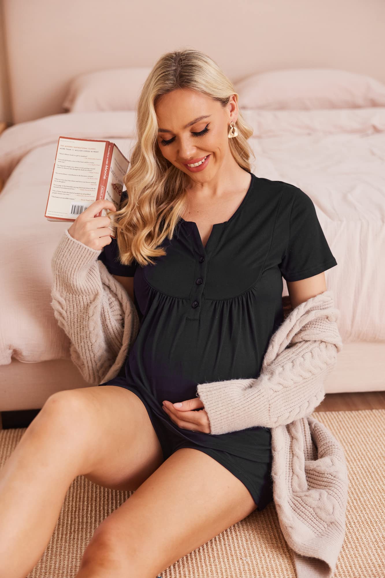 Ekouaer Ensemble de Pyjama d'allaitement à Manches Courtes pour Femme - Tailles S à XXL