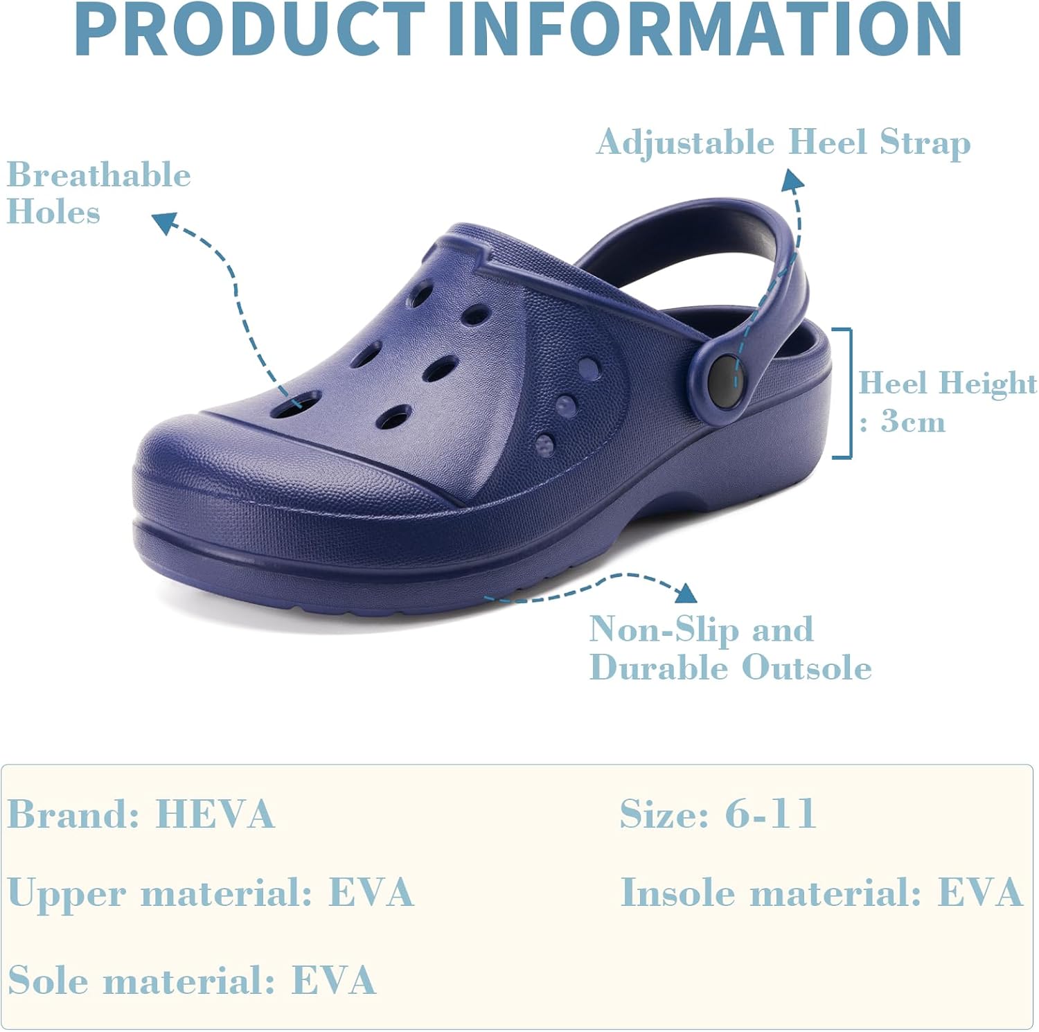 HEVA Women's Garden Clogs Breathable Beach Slip On Slippers Casual Summer Lightweight Quick Drying Water Sandals