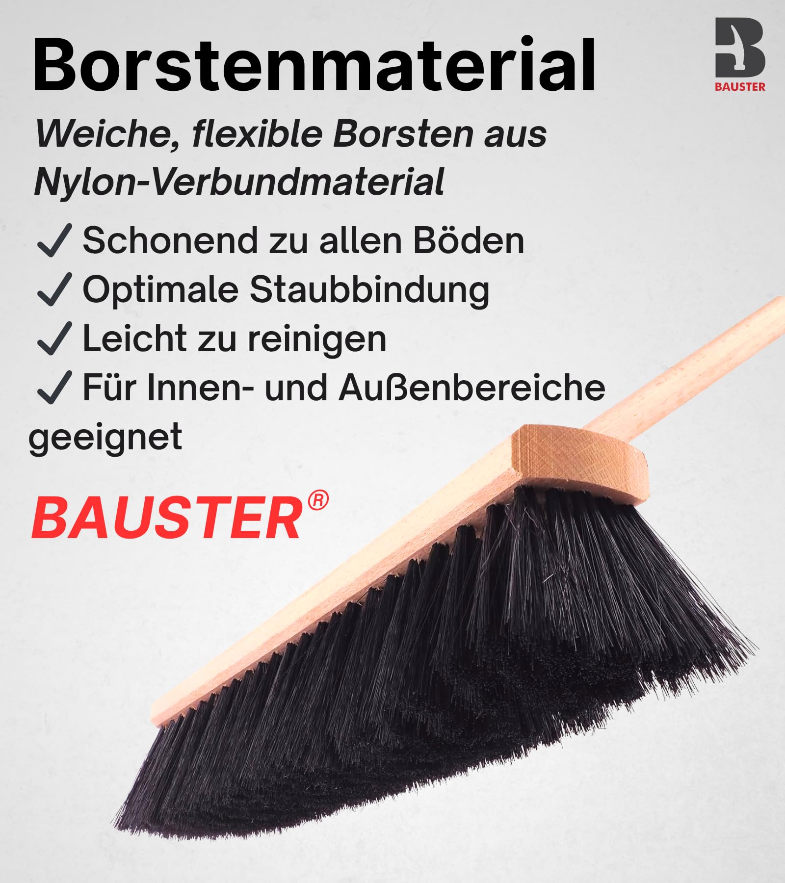 Robuster Besen mit 120 cm Stiel | Nylonborsten | Straßenbesen & Zimmerbesen | Industrie-, Hallen- & Gartenbesen | Verschiedene Breiten 300–1000 mm (Besen 500 mm + Stiel 120 cm)