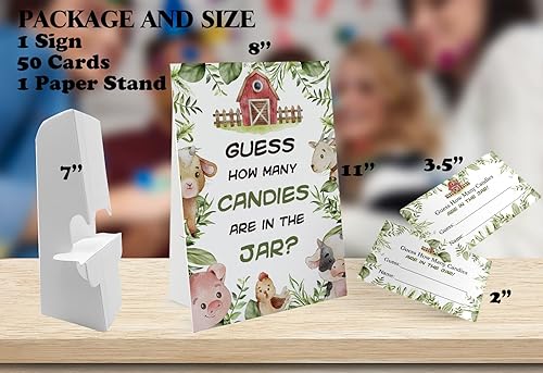 Miniatura 2 de Tarjetas de juego Candy Guessing, 1 letrero de 8 x 11 pulgadas y 50 tarjetas, letrero de juego de animales de granja que adivinan cuántos, para