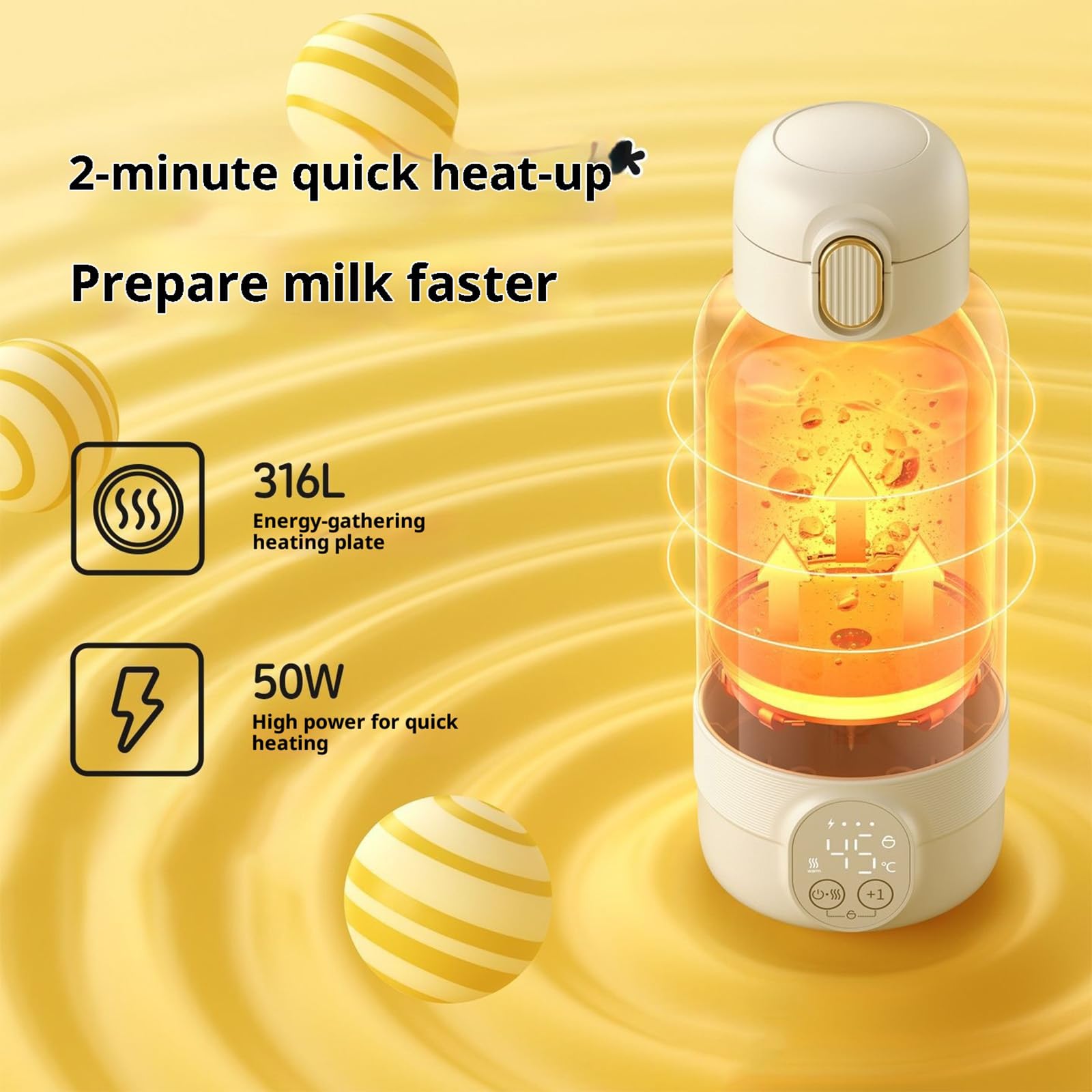 Chauffe-biberon en acier inoxydable de qualité alimentaire, contrôle de la température intérieure, 500 ml, grande capacité pour voyage, voyage, chauffe-biberon pour bébé