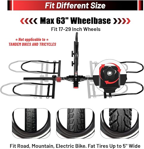Miniatura 5 de FORWODE Soporte de bicicleta de 2 pulgadas para bicicletas de 2 x 80 libras, soporte de plataforma para automóvil, SUV, camión, estándar, plegable,