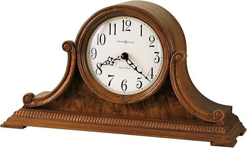 Howard Miller Anthony - Reloj de repisa – Elegante diseño de tambor de madera con chapa Burl, moldeado dental con cuentas, esfera envejecida,