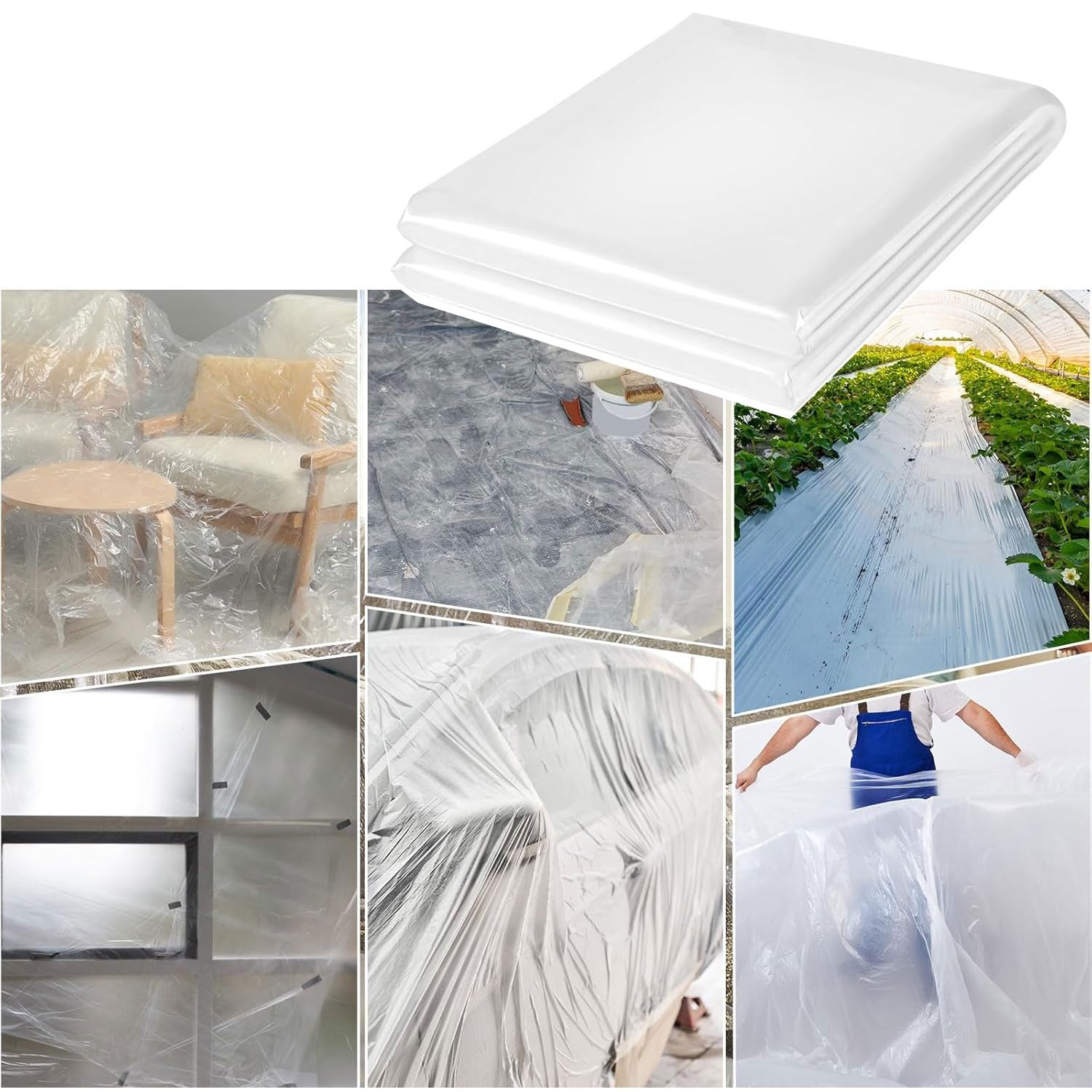 Cubierta de Película Invernaderos, Polietileno Impermeabilización | Transparente de Protección de Las Plantas Láminas de Cubierta de La Película Al Aire Libre Jardín(20 x 26 FT)
