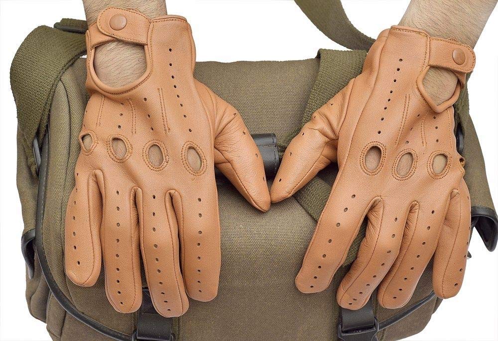 Genuine Leather Driving Gloves (Tan, Large)