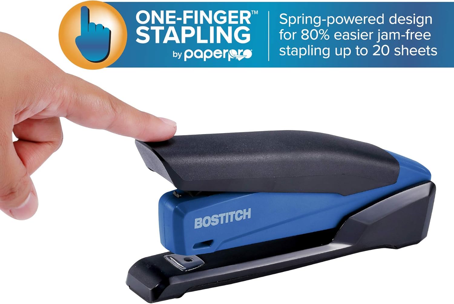 Bostitch Office Executive Stapler - 3 in 1 Stapler - One Finger, No Effort, Spring Powered Stapler, Navy Blue : Office Products