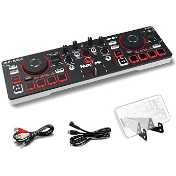 Numark Mixtrack Go Compact Bluetooth DJ Controller with Stems Control | 2 Deck DJ Mixer, for Beginners &amp; Mobile DJs, Smart Fa