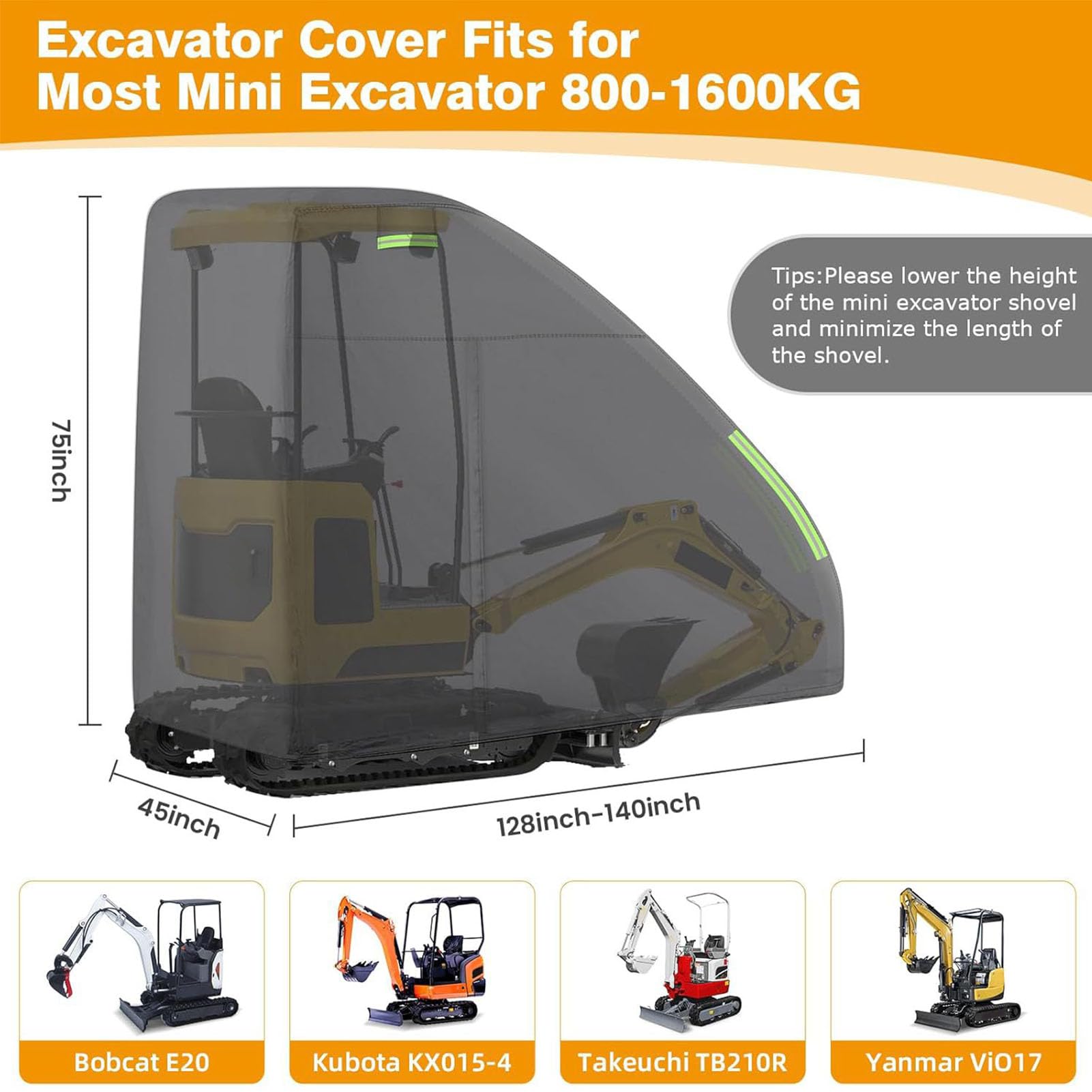 Sxhlseller Mini Cubierta de Excavadora Impermeable para Máquinas 1760–3530 Lb, Tela de Oxford 210d con Cremallera y Correas, Se Adapta a Bobcat E20 E32 Cat Takeuchi
