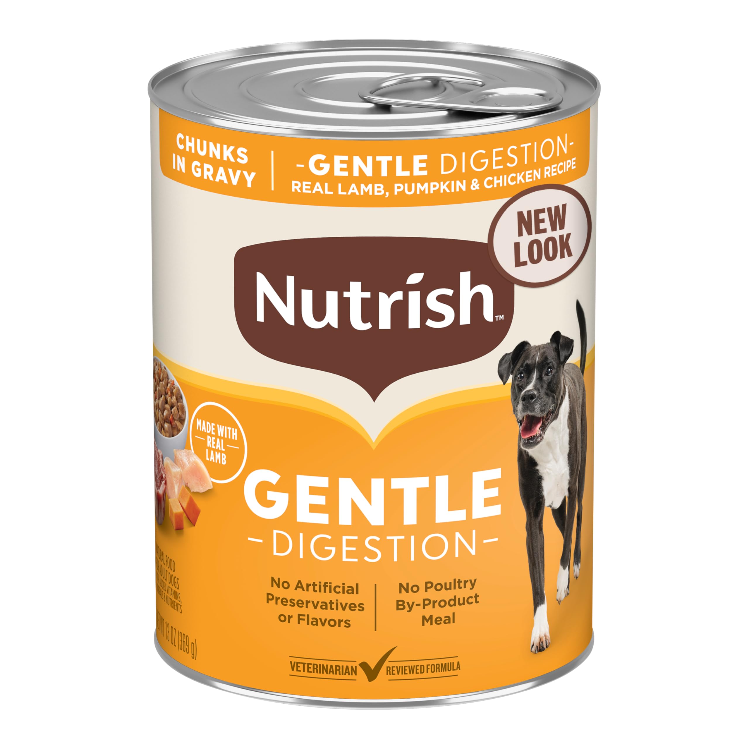 Nutrish Gentle Digestion Real Lamb, Pumpkin & Chicken Recipe Chunks in Gravy Wet Dog Food, 13 oz. Can, 12 Count (Rachael Ray)