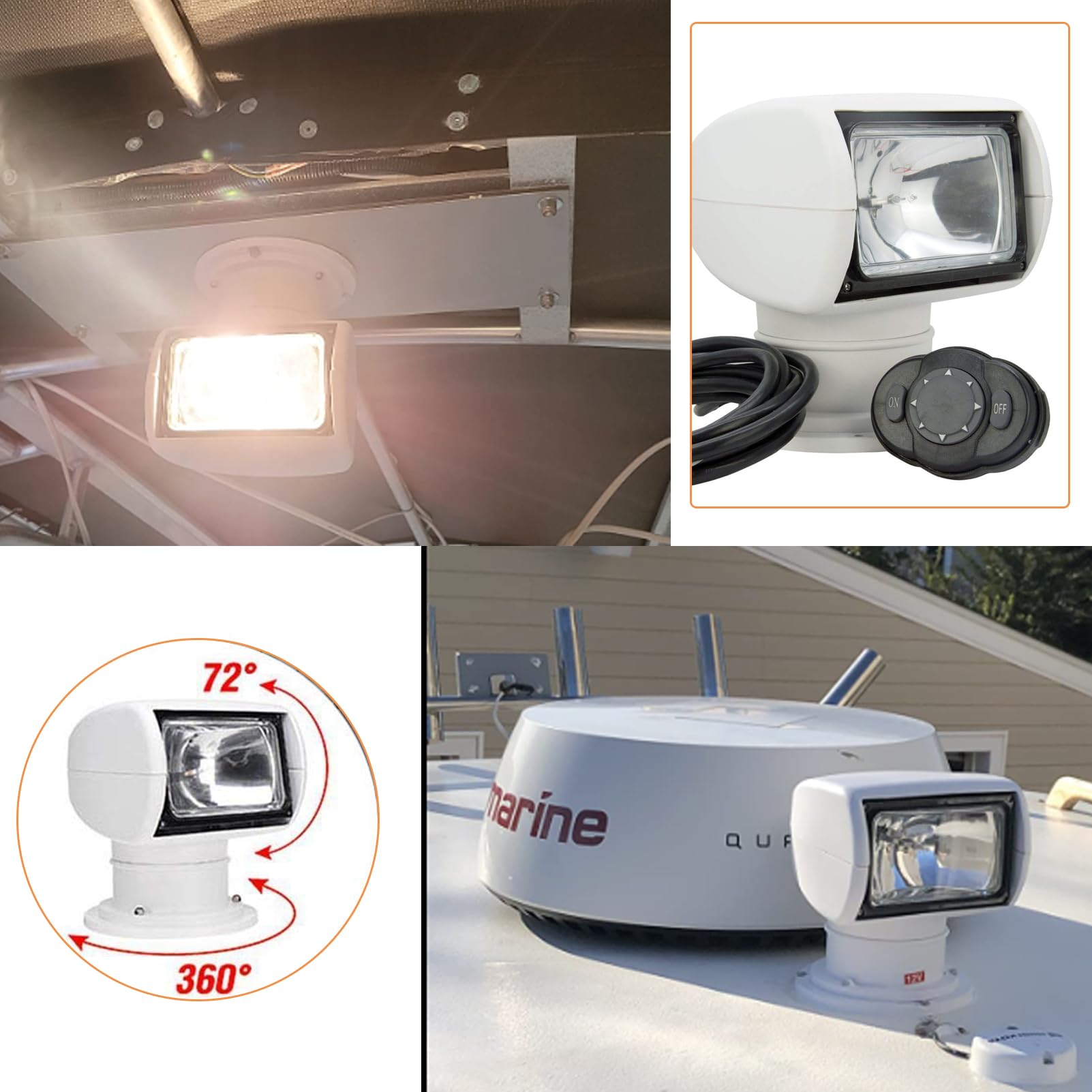 Foco para barco, 100 W, 2500 lm, rotación de 360°, control remoto, luz halógena portátil marina de búsqueda, IP67, impermeable, lámpara de navegación (24 V)