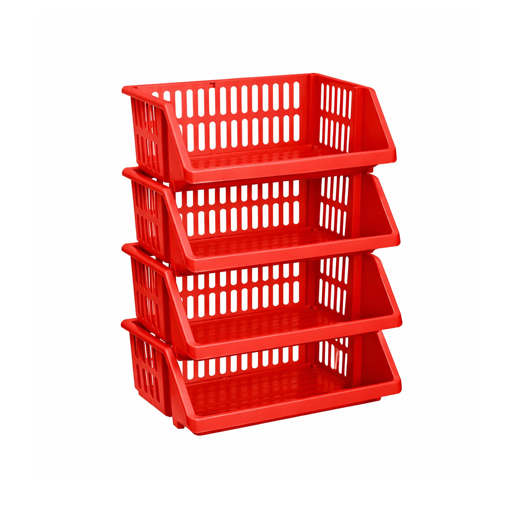 CrazyGadget® Multi Purpose Large Plastic Colour Storage Rack Stand Stacking Stackable Basket - Made In U.K. (4 Tiers, Red)