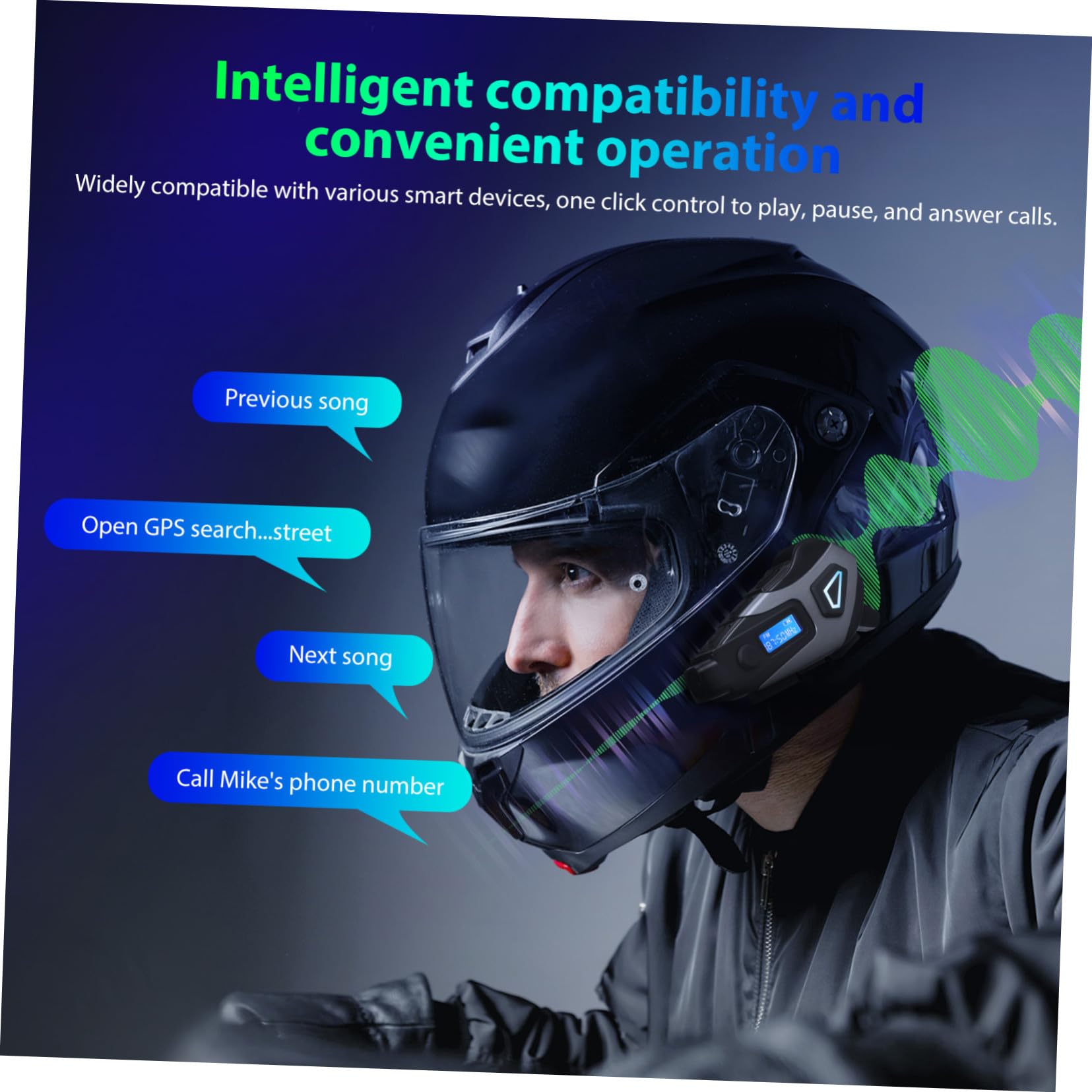 Ciieeo 1200mah Auricolare per Moto Cancellazione del Rumore Cuffie da Casco Stereo Microfono Incluso di Memoria per Ciclismo e Guida Inglese