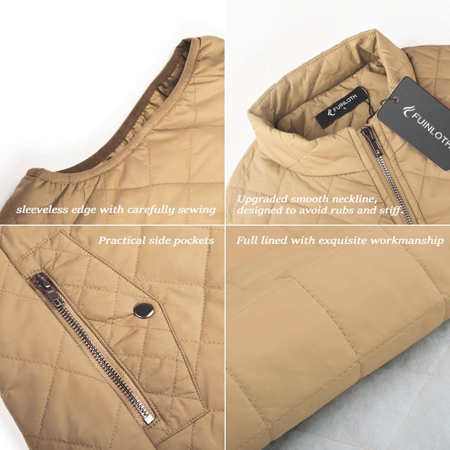 Fuinloth Women's Lightweight Warm Puffer Quilted Vest - 4-Pockets Stand Collar Zip Gilet, Fall Winter Outerwear - Image 5