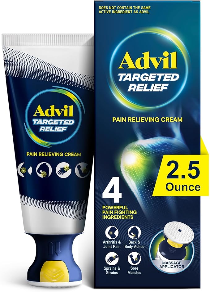 Advil Targeted Relief Pain Relieving Cream with Massage Applicator, Up to 8 Hours of Powerful Relief of Minor Arthritis Pain, Joint Pain, Lower Back Pain and Muscle Pain, 2.5 oz
