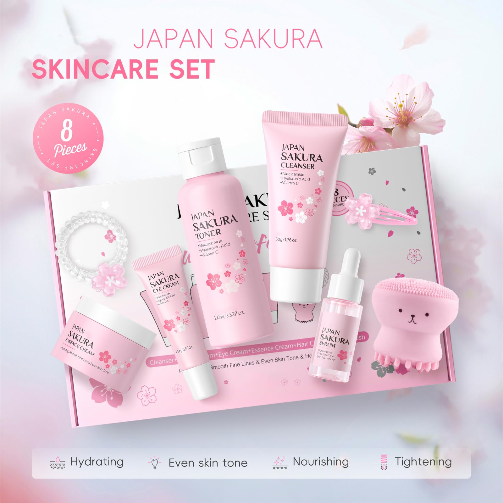 8PCS Sakura Skin Care Sets & Kits, Skincare Set for Teenagers Girls Teenage Girls Gifts, Cleanser, Serum, Eye Cream - Image 2