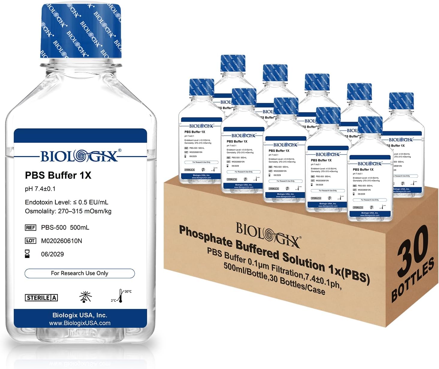 PBS Buffer 1X, Phosphate Buffered Saline Solution, 500mLร30