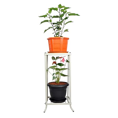 D&V ENGINEERING - Creative in innovation Metal 2-Tier Multi-Purpose Plant Pot Display Stand, Grey, WxBxH- 28 x 28 x 63 cm, 1 Piece