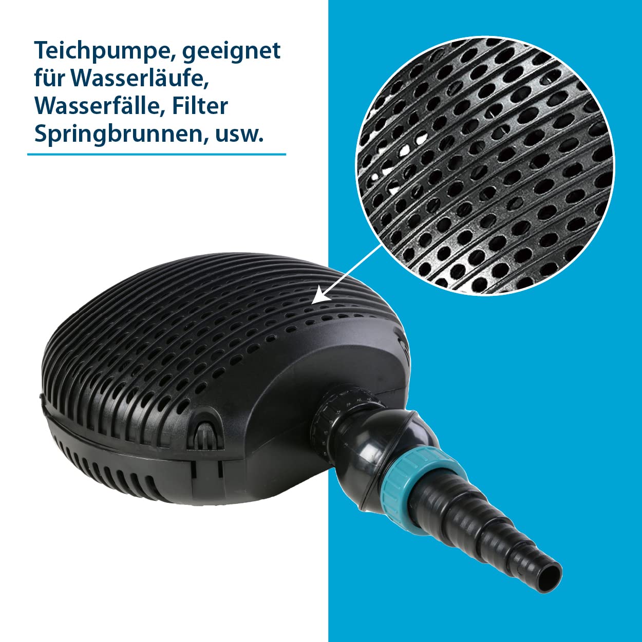AquaForte RD744 Filter-/Teichpumpe EC-10000 10m³/h, Förderhöhe 5m, 68Watt, Schwarz