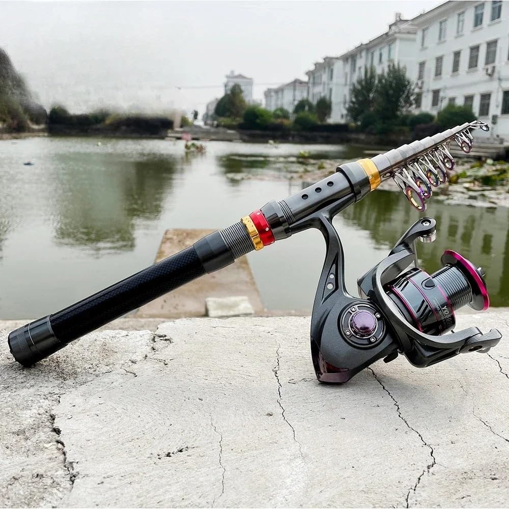 Wędka, Telescopic Spinning Fishing Rod Reel Set 1.8-3.6M Ultralight Metal Spool Sprzęt wędkarski