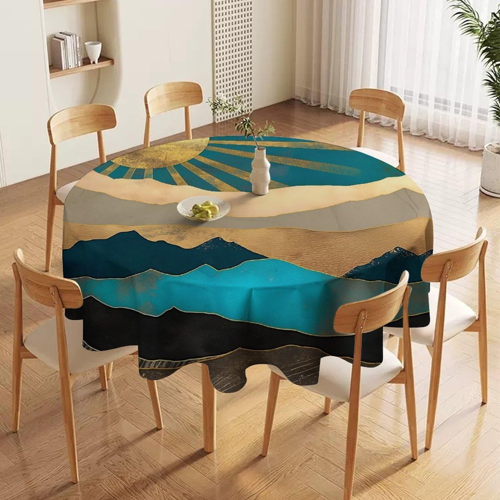 ORDOBO Round Table Cover -Beautiful Flowers 3D Print Waterproof Protect Table Cover Fashion Countertop Decoration For Kitchen Home Dinner 152X152Cm