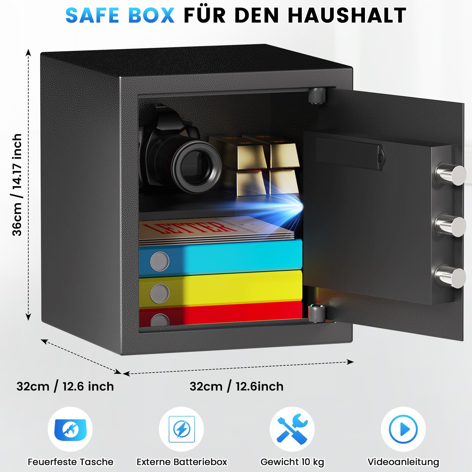 Cassaforte da 52 l, grande cassaforte per la casa, cassaforte digitale con serratura a combinazione | Cassaforte di sicurezza per mobili con chiave, allarmi intelligenti, cassaforte da parete per gioielli, documenti, medicinali