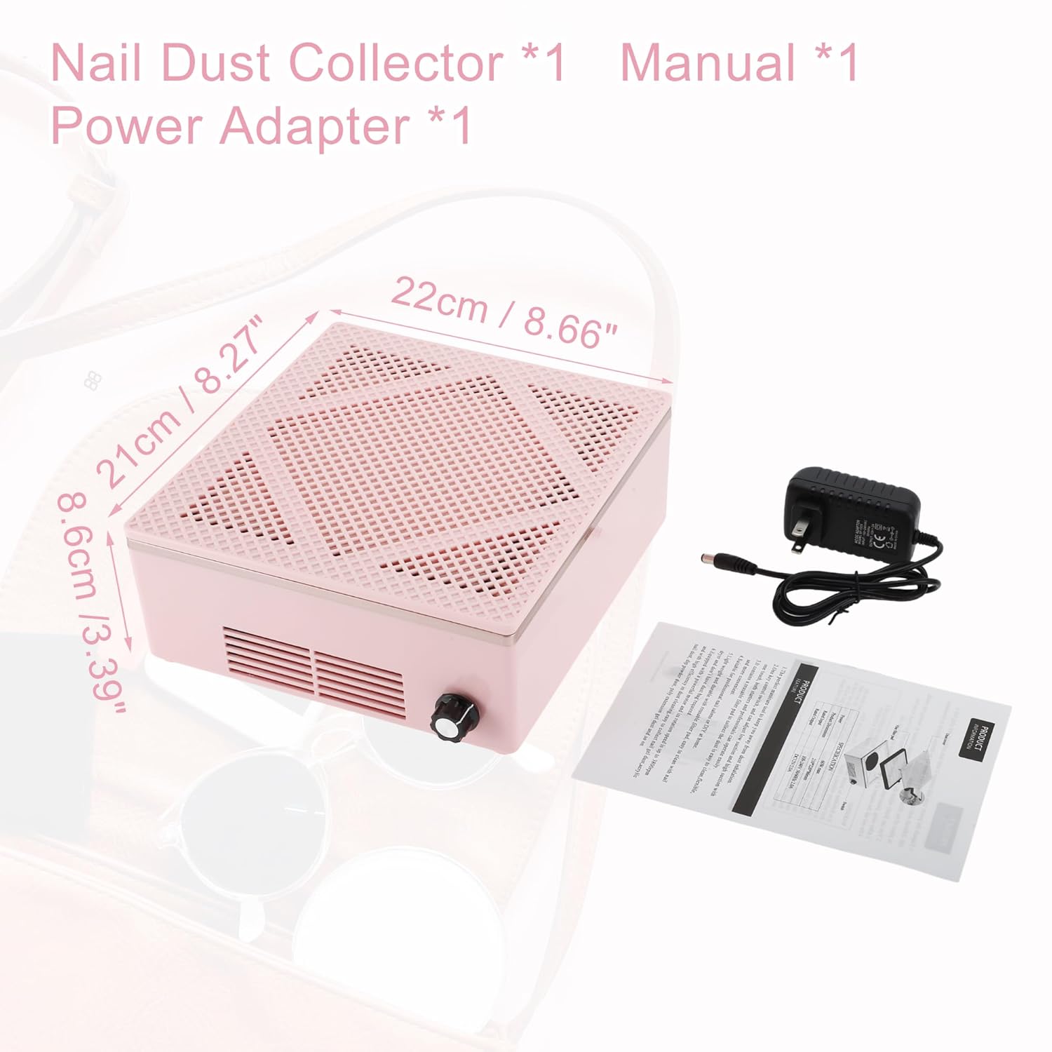 VOCOSTE Nail Dust Collector, 60W Nail Vacuum Dust Collector, Low Noise Nail Fan Dust Collector, Dust Collector Nail Tech, for Manicure Acrylic Gel Nails Polishing, Pink