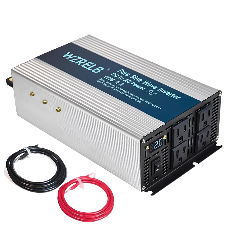 Inversor de Energia WZRELB 1800 W Onda Senoidal Pura, 12 V CC para 120 V CA, 4 tomadas, display LED, modelo SEFB1800W12V