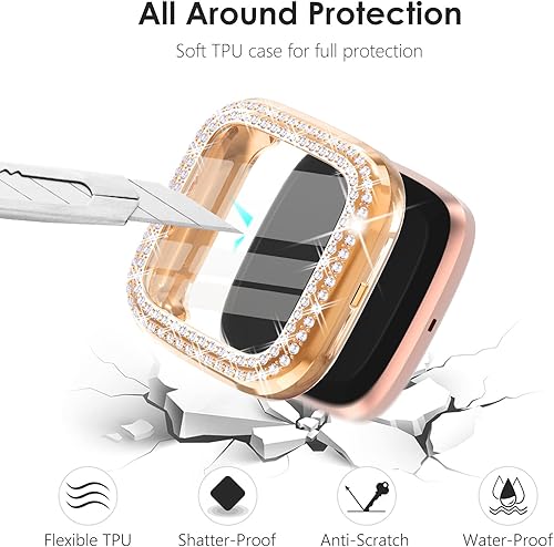 Miniatura 4 de CHANCHY Paquete de 4 fundas protectoras de pantalla compatibles con Fitbit Versa 2, funda protectora completa de TPU suave con marco de diamantes de