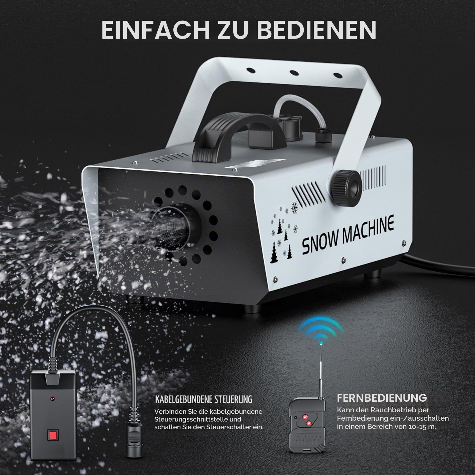 Schneemaschine mit Fernbedienung 1200W, Nebelmaschine Effektmaschinen LED-RGB-Lichtern, Stabil & Tragbar, Passend für Halloween, Weihnachten, Hochzeitsfeiern, Partys, DJ-Bühne & Bühnenauftritte usw