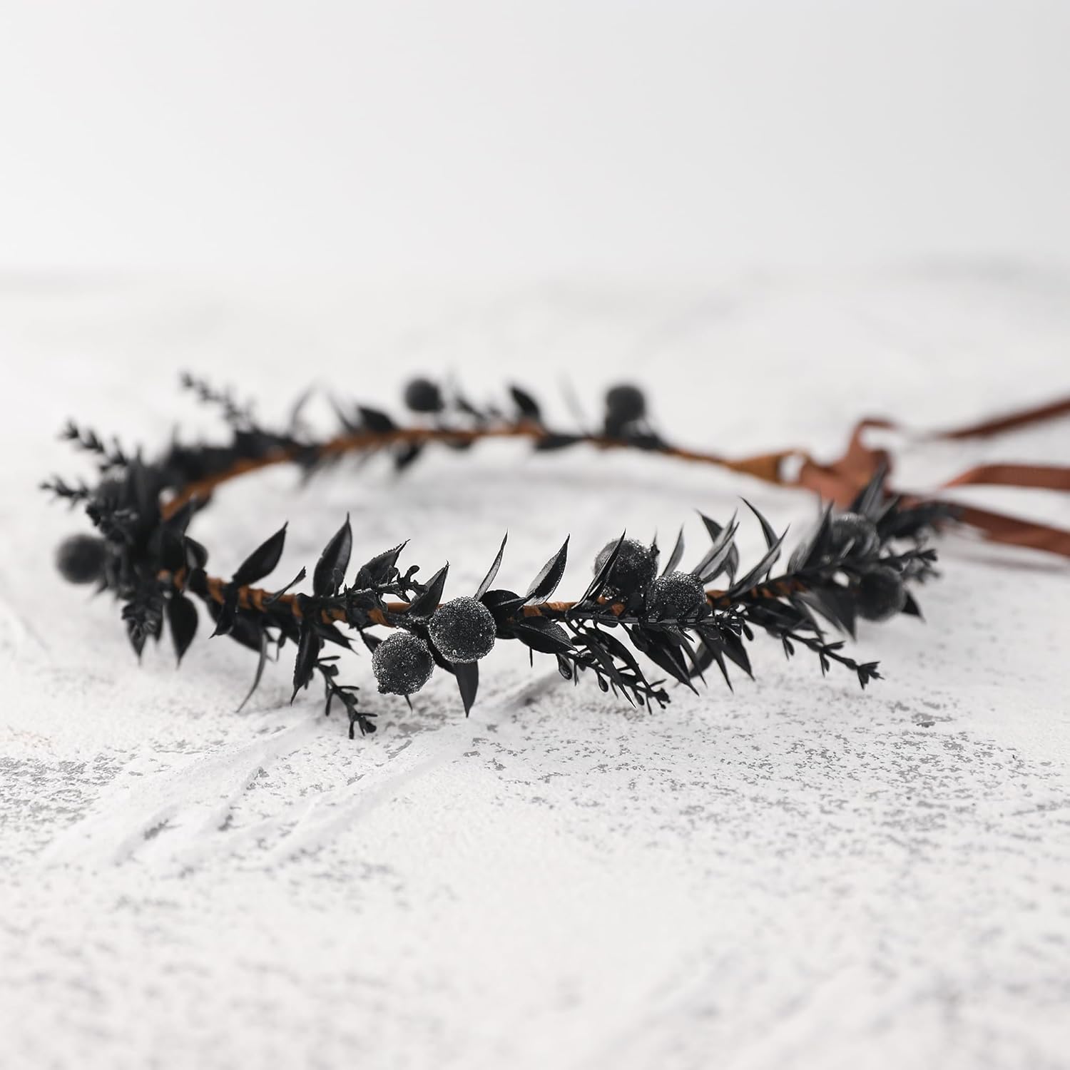 Handmade Black Flower Crown - Adjustable Black Floral Headband Renaissance Hair Accessories Elf Headpiece Boho Garland for Women Girls Renaissance Festival Photography Props - Image 4