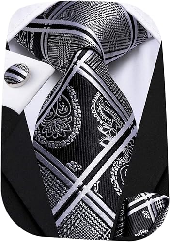 Hi-Tie Conjunto de gemelos clásicos con corbata a cuadros para hombre M