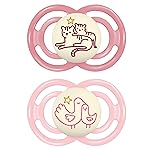MAM Perfect Night Baby Pacifier, Patented Nipple, Glows in The Dark, 2 Pack, 6-16 Months, Girl