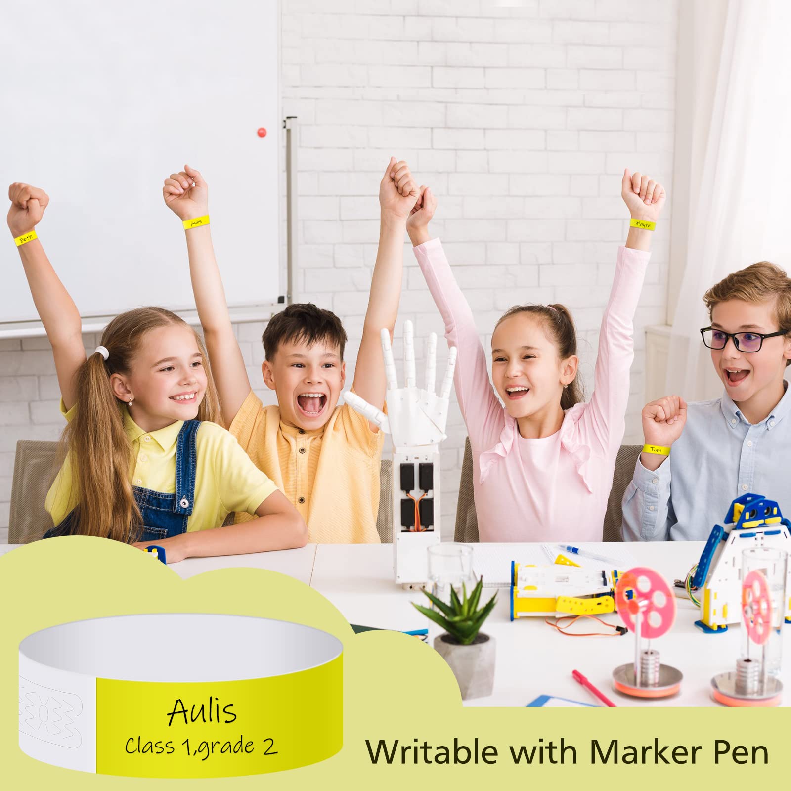 ASTARON Pulseras para eventos 400 piezas Pulseras de papel de neón para eventos Pulseras de fiesta amarillas Brazaletes a granel Pulseras de papel impermeables Pulseras para clubes Concierto