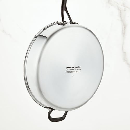Miniatura 9 de KitchenAid Sartén para saltear de inducción de acero inoxidable revestido de 5 capas con tapa, 5 cuartos de galón, acero inoxidable pulido