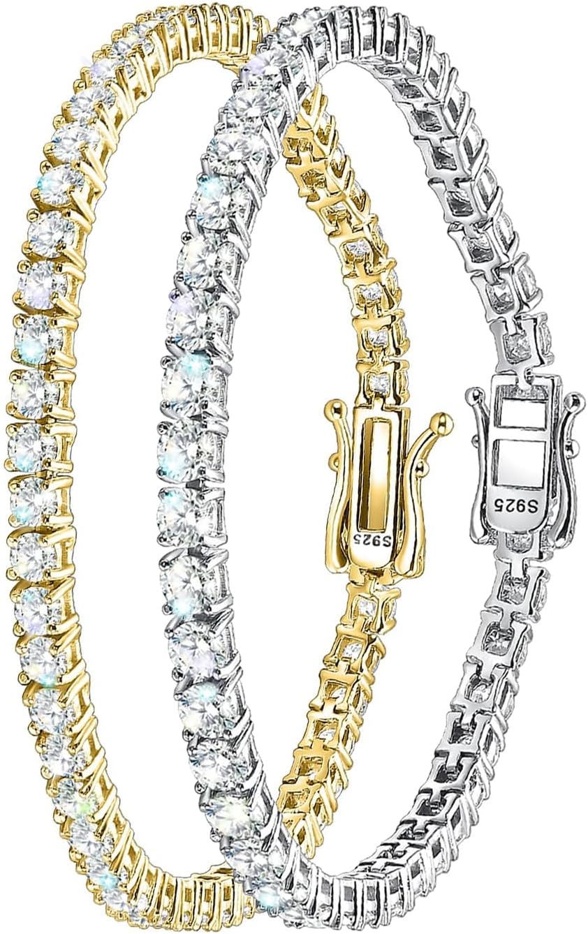 4MM Moissanite Tennis Bracelet Women Men - S925 Pure Silver Women's Bracelet Gift, Size 6-9 inches
