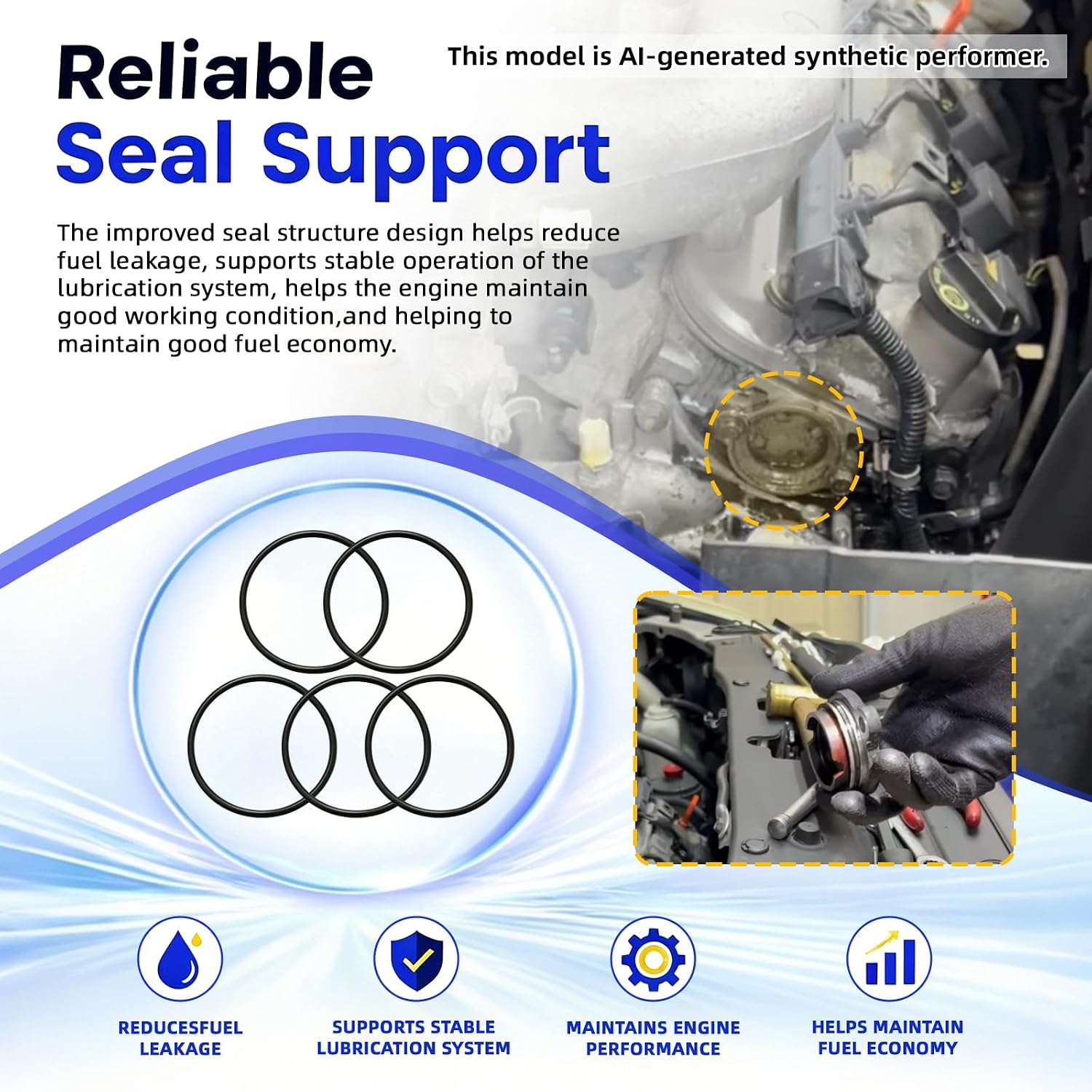 91301-P8A-A00 O-Ring Engine Camshaft Front End Seal (48.5x2.4), Compatible with Honda,Acura Civic Accord Odyssey,Replaces 91301P8AA00, 15312-RZA-003（5-Pack）