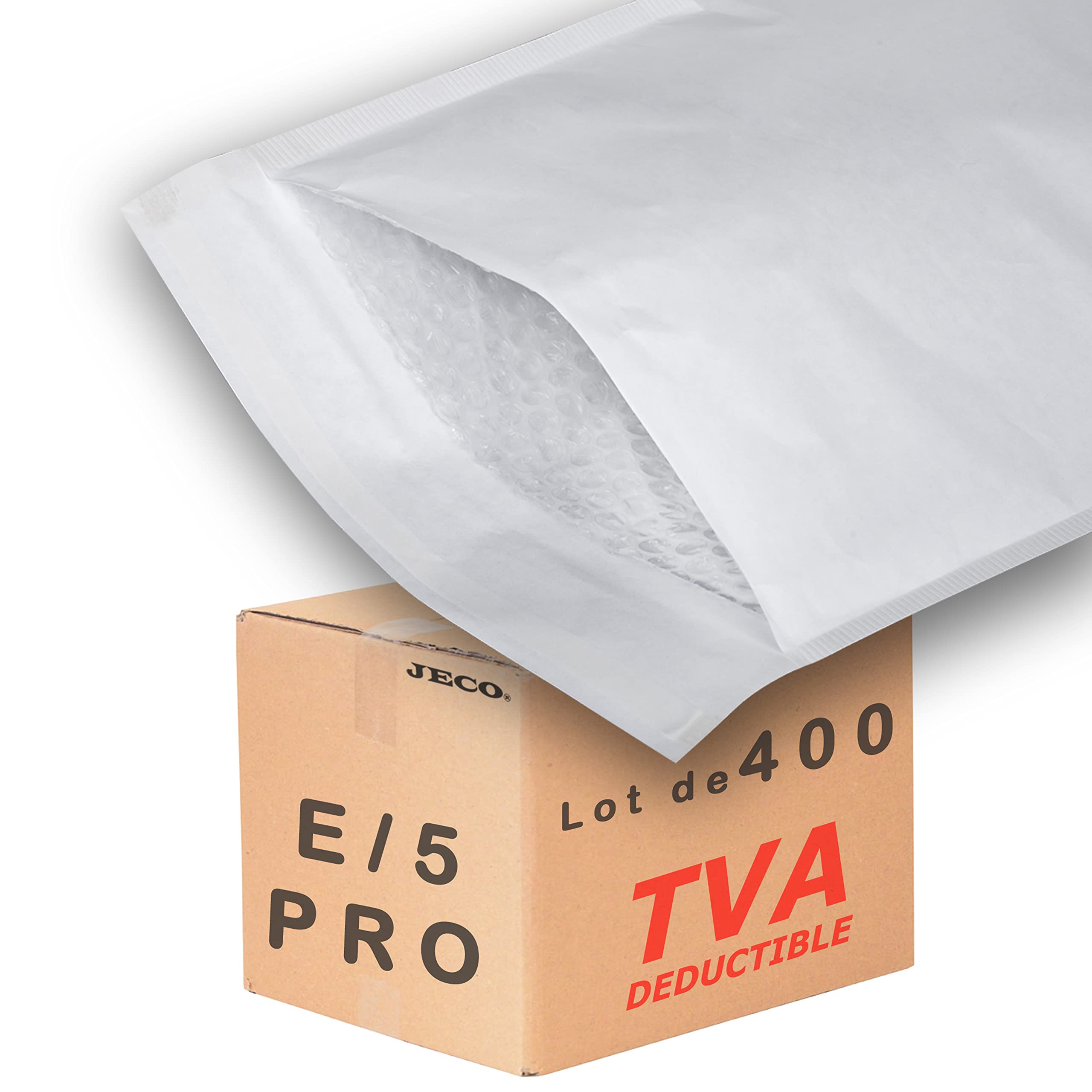 Jeco - Lot de 400 enveloppes à bulles d'air blanches taille E/5 int. 220 x 265 mm pochettes matelassées d'expédition PRO