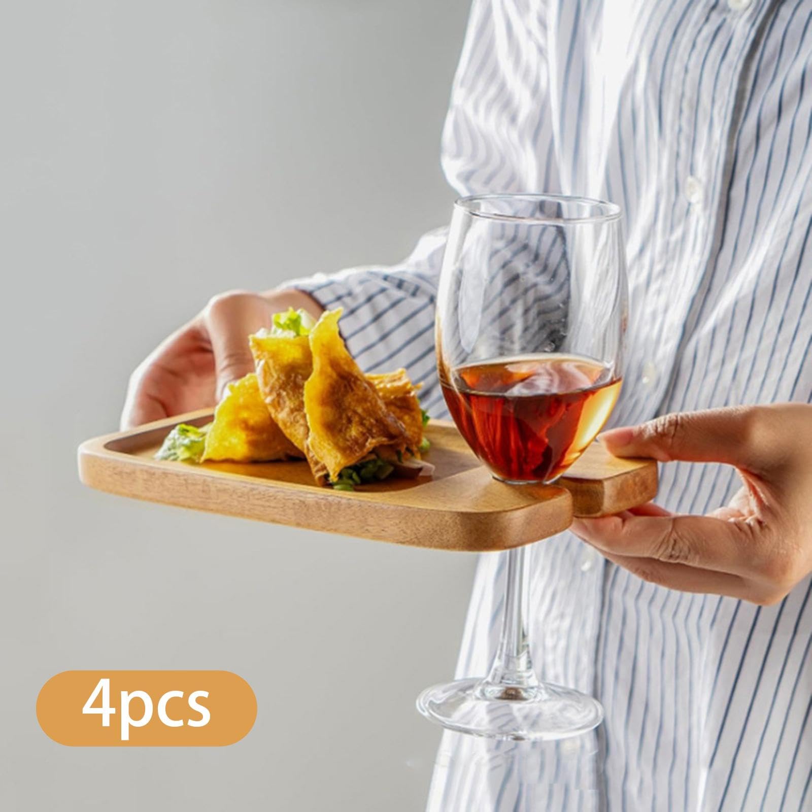 Bandeja de Madera de 2 Piezas para Aperitivos con Compartimento de Vidrio, Plato para Snacks, Bandeja para Servir, Tabla de Embutidos, Tabla de Quesos, 4 Piezas, Individual