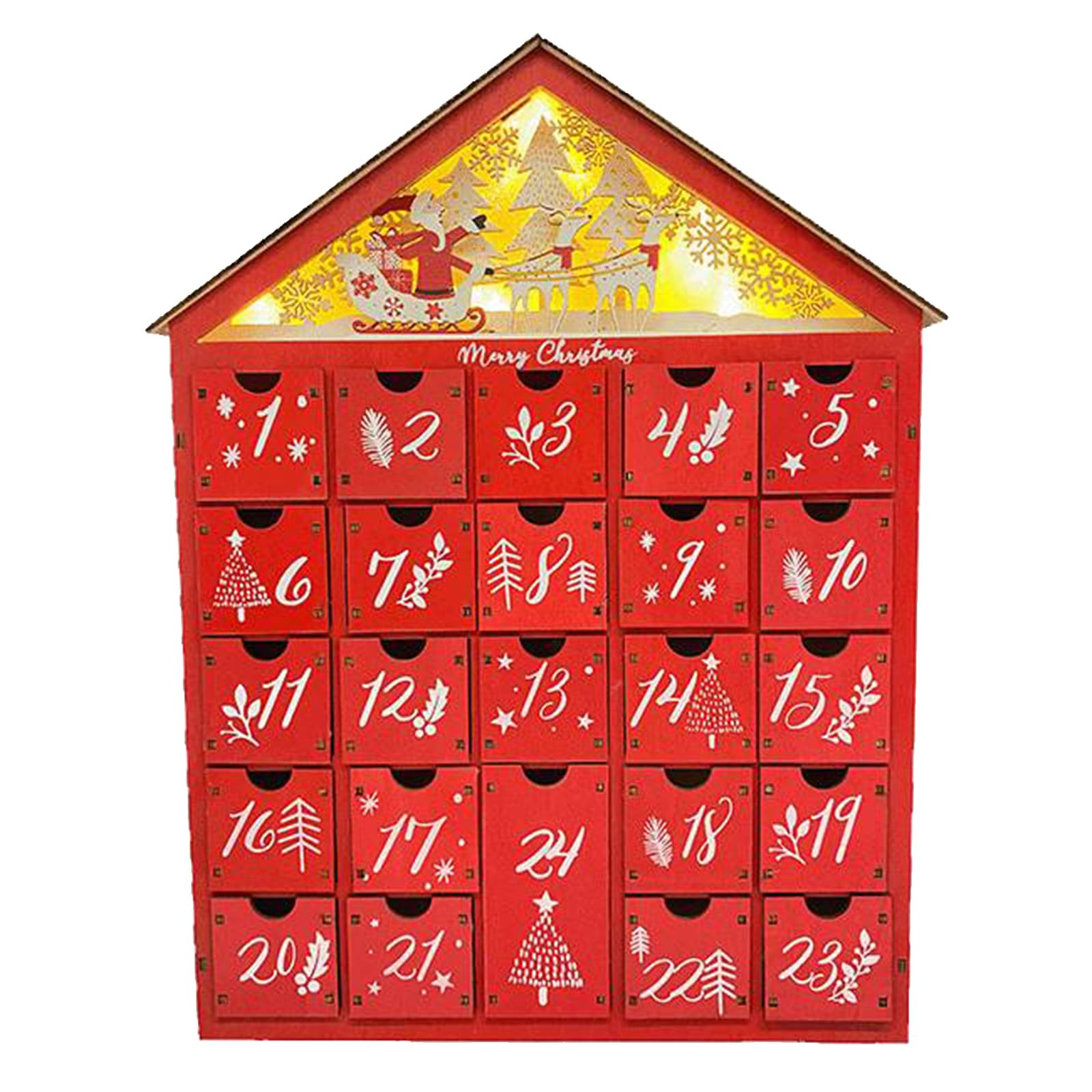 Calendario dell'Avvento natalizio in legno, conto alla rovescia con 24 cassetti, calendario dell'Avvento ricaricabile, in legno, per bambini, decorazione per la casa
