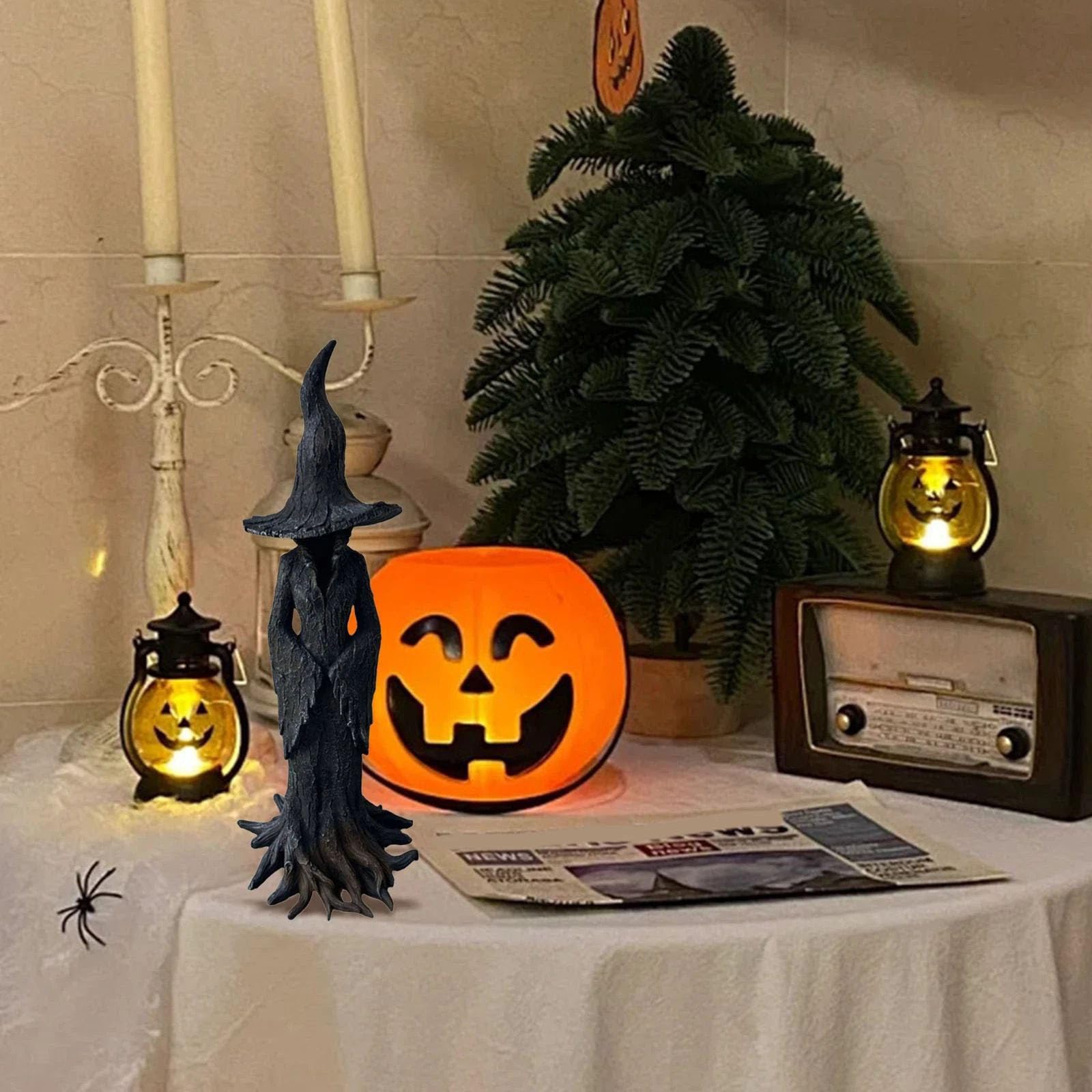 Generisch Halloween Dekorationen, handbemalte Cracker Fässer, Hexenstatue, Halloween Harzfiguren, Tischdekoration, Heimdekoration, Cracker Fässer, Hexenstatuen