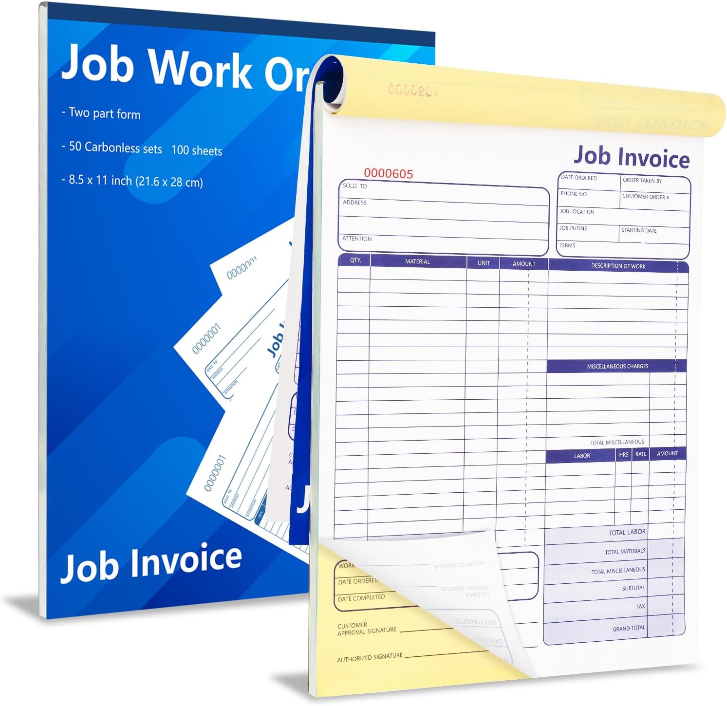 Amazon.com : 100 Set Job Work Order Forms Job Invoice Forms Invoice ...
