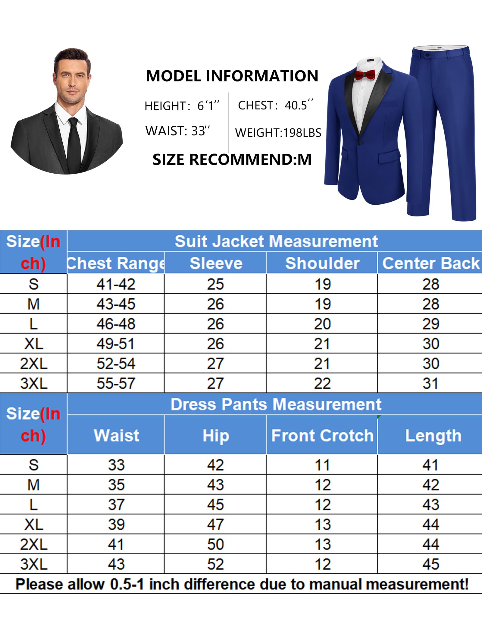 COOFANDY Set da smoking da uomo, slim fit, 2 pezzi, con un bottone, giacca, pantaloni, per matrimoni, cene, balli