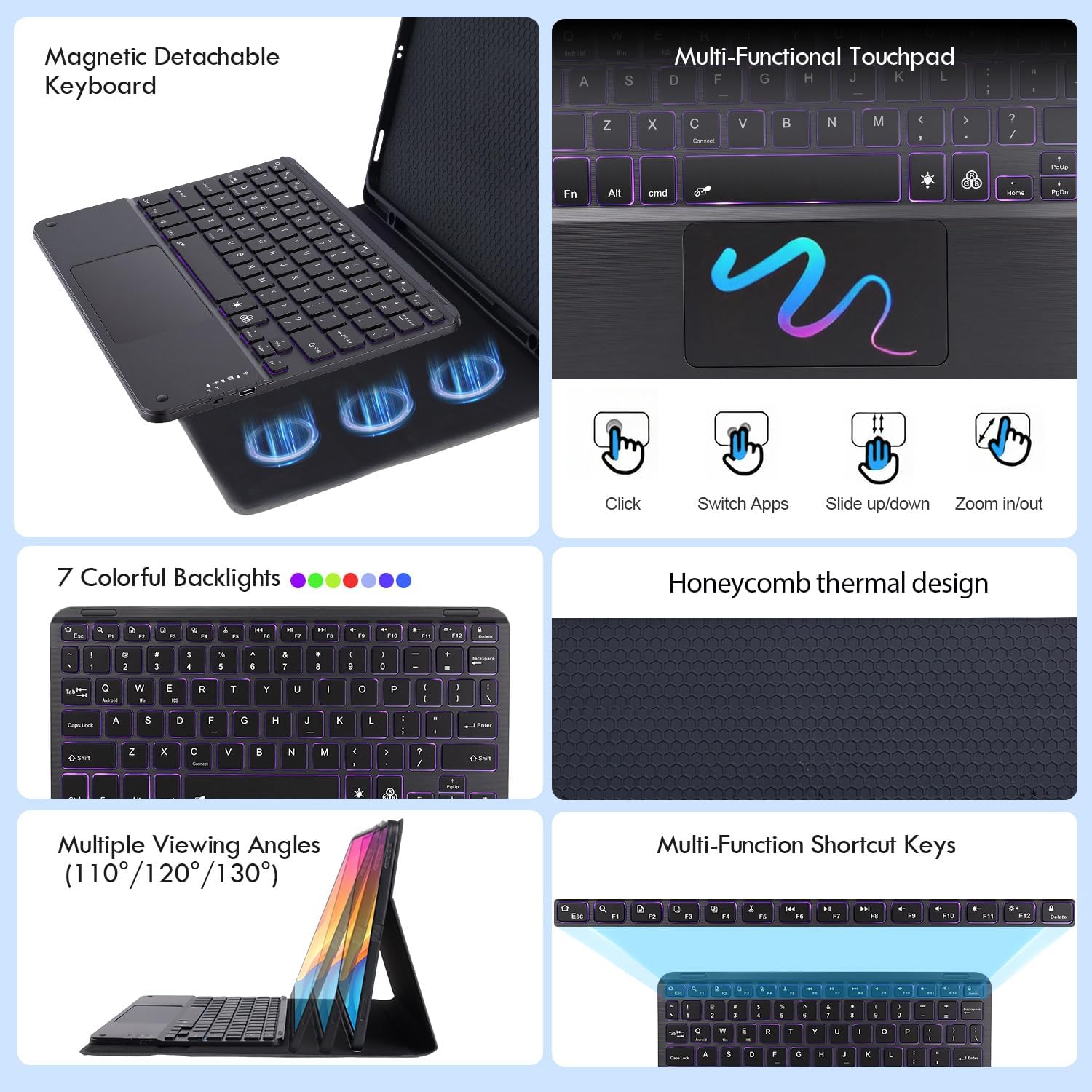 Keyboard Case for Microsoft Surface Pro 11 /Surface Pro 10/9 /8/ Pro X 13-Inch - 7 Colors Backlit Trackpad Keyboard, S Pen Holder, Premium PU Leather Cover with Auto Sleep/Wake,Gray
