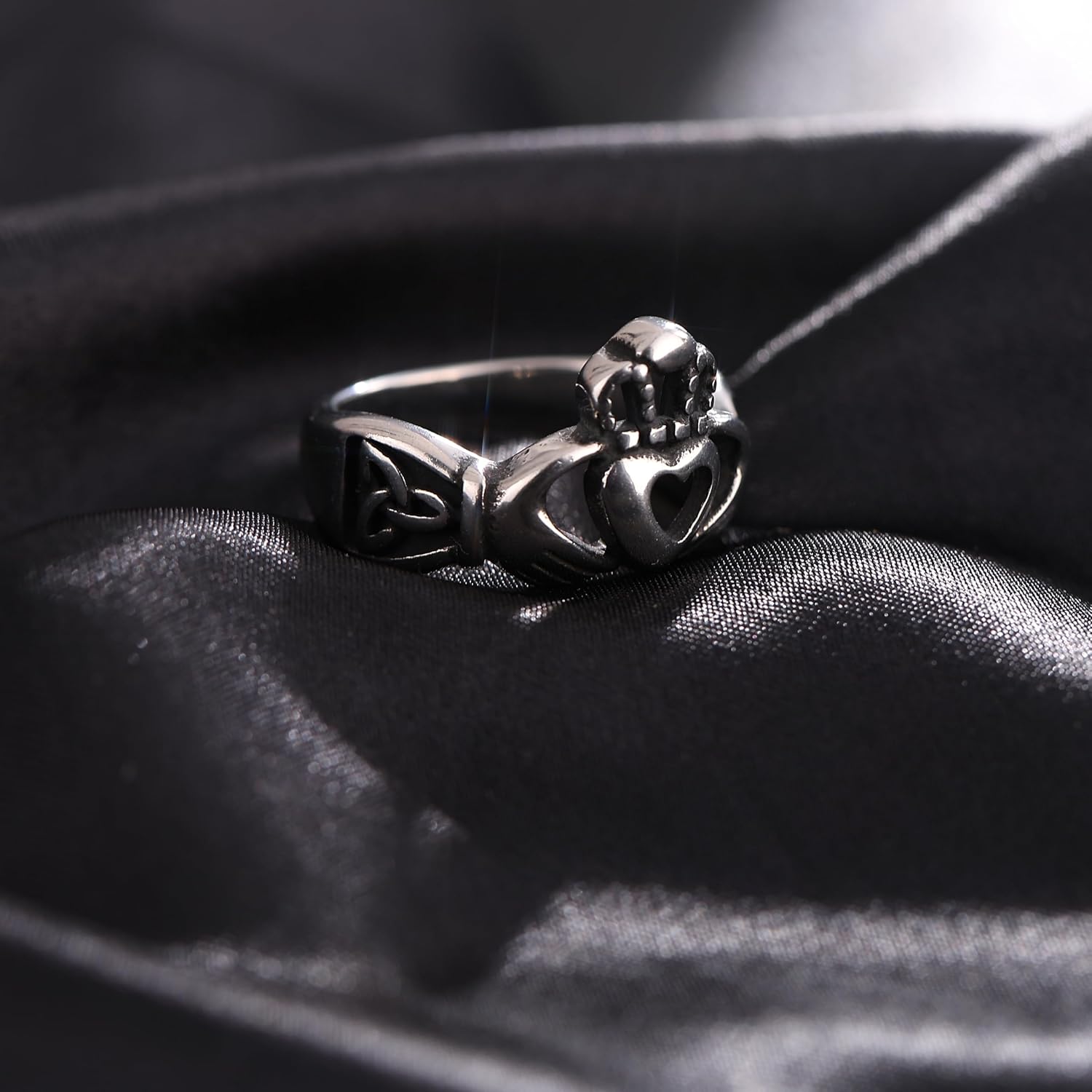 Celtic Claddagh Ring, Irish Heart Promise Anniversary Ring, Stainless Steel Heart Crown with Trinity Knot Jewelry - Image 2