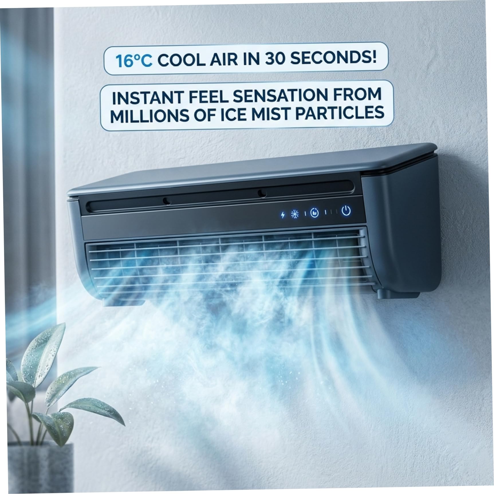 Aire Acondicionado De Pared, Mini Aire Acondicionado con Batería De 6000 Mah Montado En La Pared con Enfriamiento Rápido, Enfriador USB Portátil con Control Remoto para Cocina, Dormitorio, Escritor